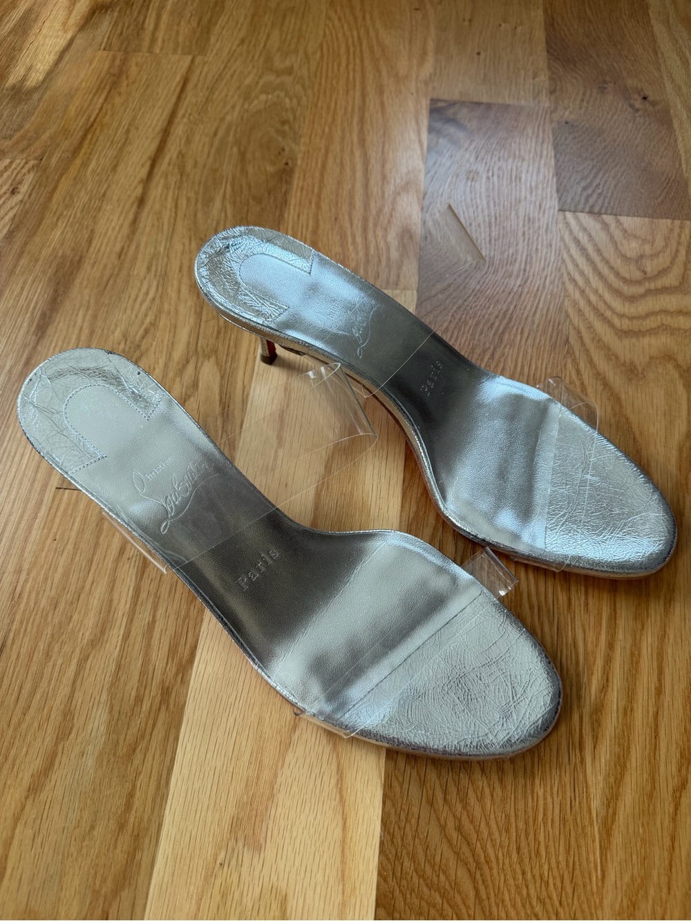 Christian Louboutin Just Nothing Silver Clear-Strap Women's Heeled Mules